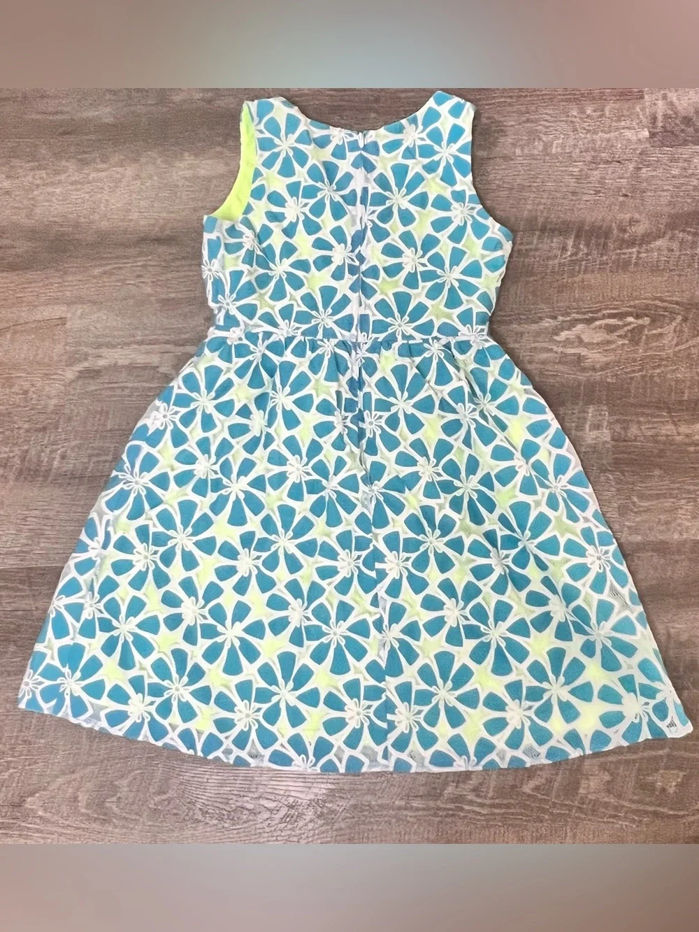 Justice Floral Lace Fit & Flare Dress Blue Lime Girls 12 Easter Party